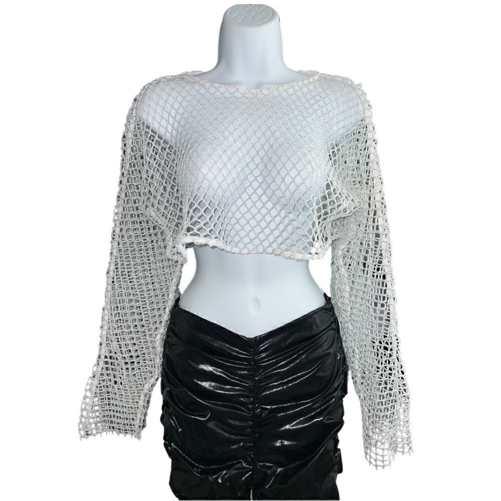 ZARA Fishnet Cropped Top White Silver Color Size S.